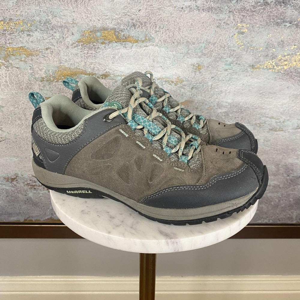 Merrell Zeolite Serge Shoes Womens Size 7.5 Gray Teal Suede Hiking Trail Sneaker - Picture 2 of 10